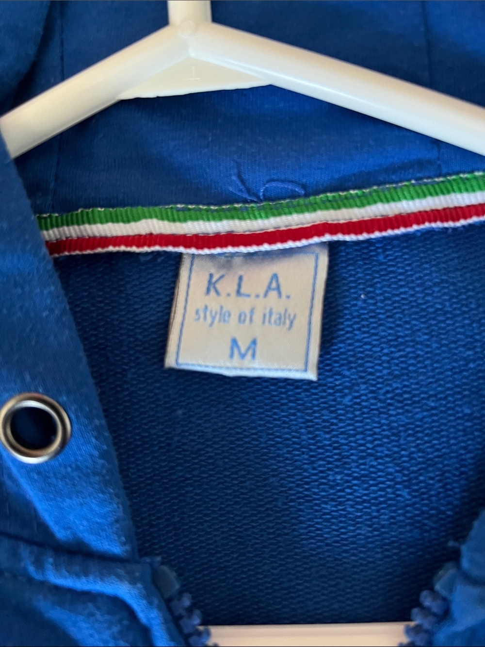 KLA Style of Italy Italia Full Zip Hoodie Jacket Blue White Medium - Picture 4 of 4